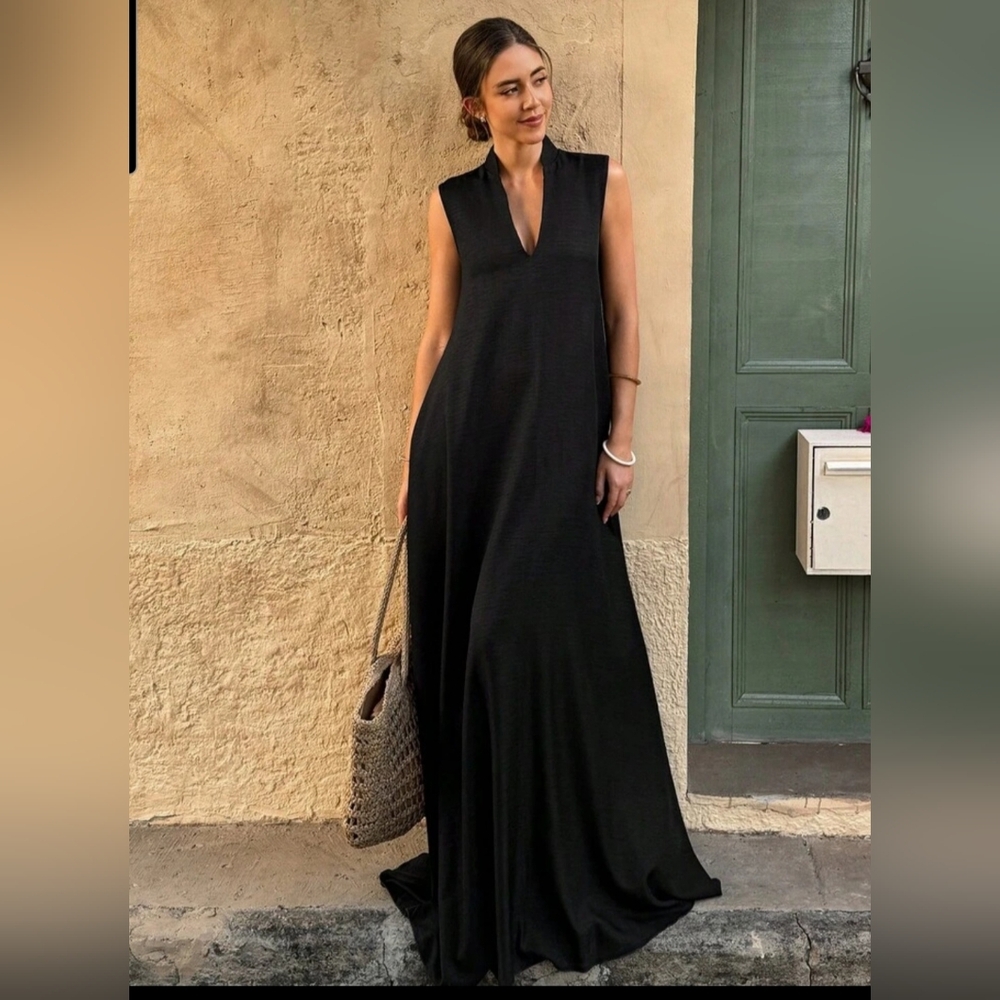 Plus Size Women Summer Casual Solid Color Linen-Like Sleeveless Dress